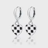 Boucles d'oreilles pendantes XSL JIAMEI S925 en argent Sterling, cœur d'amour, damier noir et blanc, goutte d'huile, bijoux fins pour femmes, cadeau