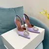 TOP Amina Muaddi Heel Clear Dress Sandals Satin Pointed Slingbacks Bowtie Pumps Crystal-Suower High Heeled Shoe10cm Women's Designer Party Wedding Shoes 21