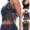 Abbigliamento da palco, danza del ventre, paillettes, frange, top, performance in discoteca, reggiseno con halter