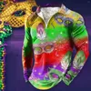 Herr t -skjortor mardi gras män 2024 vår och sommar blixtlås karneval långärmad lapel full tryck semester firande skjorta