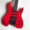 Kopflose Gitarre, rote Farben, 6 Saiten, Steinberger-Form, tragbar, Metall, MusicTravel, Akzeptieren Sie individuelle E-Gitarre jeden Stils