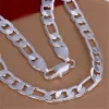 Sets 925 sterling silver Bracelets necklace Jewelry set for men woman classic 12MM Chain 1830 inches Fashion Party wedding Gifts