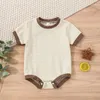 Rompers sommar baby flicka pojke romper våffla kort ärm skjorta solid bodysuit outfit jumpsuits kläder