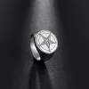 Man Ring Pentagram baphomet goat sulfur Leviathan cross Satan Devil symbol 14k Yellow Gold Rings For Men Jewelry Gift