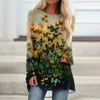 Butterfly Sunflower Floral Print Długie rękawie Tshirt Vintage Kobiety