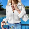 Women's Knits Fashion Personality Short Knitted Sweater Cardigan Sexy V-neck Zipper Faux Fur Long-sleeved Clothing Coat Jacket