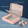 Jewelry Pouches Boxes Portable Travel PU Leather Double Layer Button Lock Earrings Large Storage Display Organizer Case Box