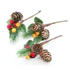 Decorative Flowers 10pcs Holly Berry Pine Cone Artificial 15cm/6" Branches Xmas Tree Accessories Yellow & Red Fruits DIY Wedding Bouquet