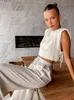 Vår/sommar 2023 Kvinnor Holiday Linen Pants Set Crop Top Solid Dress 2-Piece Set Women's Matching Set 240129