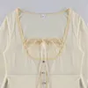 Women's T Shirts T-shirt Long Sleeve Lace Splicing Single Breasted Three-dimensional Decoration Autumn Pullover Square Collar Button Bows