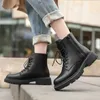 Boots Autumn and Winter Black Women's Boots Fashion Wear Resistant Women's Shoes Adding Cotton Zipper Women BootsL2401