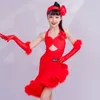 Bühnenkleidung Latin Dance Performance Kleidung für Mädchen Rotes Kleid Cha Rumba Ballsaal Wettbewerbskleidung DNV19371