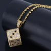 Hip Hop laiton or argent couleur glacé Micro pavé CZ carré dés pendentif collier breloques pour Men257U