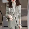 British Style Women's Suit Plaz Blazer and Pants Double Breasted Jacket Formell byxdräkt för Work Wear Office Outfits 2 Piece 240129