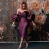 Uva Abiti corti da ballo 2021 Sexy spalle scoperte maniche corte lunghezza tè abiti da cocktail in raso Plus Size partito delle donne Vestidos257u