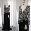 Glitter Evening Dresses V Neck Sequins Pärlade promklänningar Backless Custom Made Long Sleeve Side Split Formal Party Dresses Plus Size