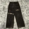 Mode mäns jeans streetwear jnco y2k hip hop tecknad grafisk tryck vintage baggy svarta byxor män kvinnor hög midja breda benbyxor