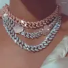 Chains 12mm Width Pink Heart Iced Out Bling 5A Cubic Zirconia Cz Choker Necklace Women Girlfriend Gift Cuban Link Chain JewelryCha283L