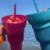 ملعب محمول Tumbler 2 في 1 كوب مشروب وجبة خفيفة مع حاوية القش متعددة الأغراض لتغيير الوجبات الخفيفة لدور السينما المنزلية استخدم 240124