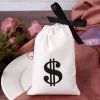 Jewelry 100Pcs White Canvas Cotton Drawstring Burlap Bags Ring Packing Wedding Party Gift Custom Logo Jewelry Sack Organizer Dust Pouch