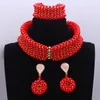 Dudo Dudo Trendy Braut Halskette Set Halsband Nigerian Afrikanischen Perlen Hochzeit Schmuck Set Für Frauen Rot Gold Kostenloser Versand