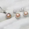 Set da sposa con vera perla d'acqua dolce naturale, set di gioielli con orecchini pendenti in argento 925, collana, regalo di nozze