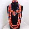 Dudo African Nature Coral Beads Jewelry Set Orange and Blue 3 Layers Choker and Long Jewellery Set For Nigerian Weddings 2024