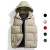 Männer Warme Abnehmbare Hut Outwear Weste Jacke Mode Herbst Winter Verdicken Baumwolle Weste Ärmellose Westen Mantel 240127