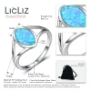 Ringar LiCliz 925 Sterling Silver Rings Women Blue Solitaire Opal Ring Wedding Band Big Gemstone Water Drop Cocktail Ring Brinco LR0364