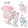 Set di abbigliamento Pagliaccetto smock per bambina Carina felpa con cappuccio a triangolo a maniche corte con stampa completa Pantaloni svasati Set di vestiti Regalo lungo nato