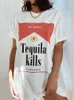 Kvinnors t-shirt tequila mördare grafiska tees retro kvinnor hippie söta vintage mode tröjor toppar roliga alkohol dricker t-shirts unisex kläder t240129