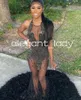 2024 Sparkly African Mermaid Prom Birthday Dresses For Women Luxury Diamond Feather See Through aftonchocke Black Girl