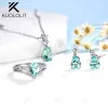 Anelli Creati Bluastro Verde Smeraldo Pera Pietra preziosa Solido Sterling 925 Set di gioielli in argento per le donne Anello Collana Orecchino per Matrimonio