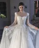 Abito da sposa vintage da donna A Line Sweetheart maniche lunghe Abiti da sposa Paillettes Appliques Bottoni ricoperti Abito da treno su misura Abiti da sposa su misura