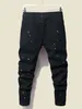 Fashion Street Style Ripped Skinny Jeans Men Vintage wash Solid Denim Trouser Mens Casual Slim fit pencil denim Pants 240125