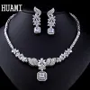 Uppsättningar Huami Ny Creative Leaf Drop Zircon Pendant Halsbandörhängen Set Women Wedding Bridal Jewelry Set Anniversary Lady Gifts