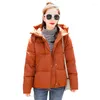 Women's Trench Coats Winter Coat Small Girls Black Pink Hooded Down Cotton Jacket 2024 Korean Fashion Short Loose Student Warmth Clothing