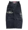 JNCO Jeans Mens Harajuku Retro Hip Hop Skull Embroidery Baggy Jeans denim Pants 90s Street Gothic Wide Trousers Streetwear 240124