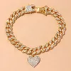 Chunky Miami Cuban Link Chain Anklet Iced Out Armband för kvinnor Män Rhinestone Hip Hop Foot Rock Heart Shaped Anklets Wholesale 240125