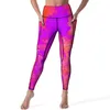 Active Pants Watercolor Brush Print Leggings With Pockets Vintage Design Yoga High midje Fitness Legging Sexig stretchig sport