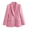 Pink Blazer Suits Long Sleeve High Waist Pants Suit Autumn Winter 2 Piece Set Office Lady Streetwear Two Clothes 240127