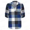 Blouses pour femmes Chemises de grande taille femmes automne Plaid Check col en V Blouse chemise surdimensionnée dames à manches longues décontracté Baggy hauts amples vêtements vêtements 2023 T240129