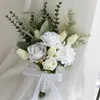 Wedding Flowers Artificial Flower Silk Rose Green Eucalyptus Leaves Bridal Bouquet Fake For Table Party Bridesmaid