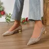 Robe chaussures sexy brillant paillettes pompes femmes bout pointu talons bas fête de mariage femme slip-on bling paillettes mariée