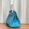 Atacado Top Original Party Home Tote Bags Loja Online Preço Especial Pele de Avestruz 25cm Linha de Cera Costurada à Mão Bolsa Feminina Azul Tem Logotipo Real