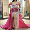 Lovertjes Zeemeermin Avondjurken Met Trein Sheer Kelderen Hals Overrok Prom Jassen 3D Geappliceerd Tule Plus Size Formele Jurk268I