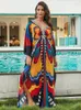 Women's Swimwear Colorful Butterfly Coverups Caftans Beach Dress Kaftan For Women Tunics Beachwear Robe V Neck Swimsuit Cover Up