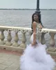 Vit prinsessa glittrande trumept aftonklänningar för kvinnor lyxiga diamantkristall ruffles prom klänning vestidos de gala