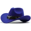 New Wome Männer Schwarze Wolle Chapeu Western Cowboy Hut Gentleman Jazz Sombrero Hombre Cap Vater Cowgirl Hüte Größe 56-58 cm Fahrer Cowboy Sonnenhut