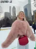 Luksusowy różowy puszysty futra płaszcz Kobiety luźne długie rękaw gęstość ciepła kurtka moda elegancka zimowa dama odzież 240122
